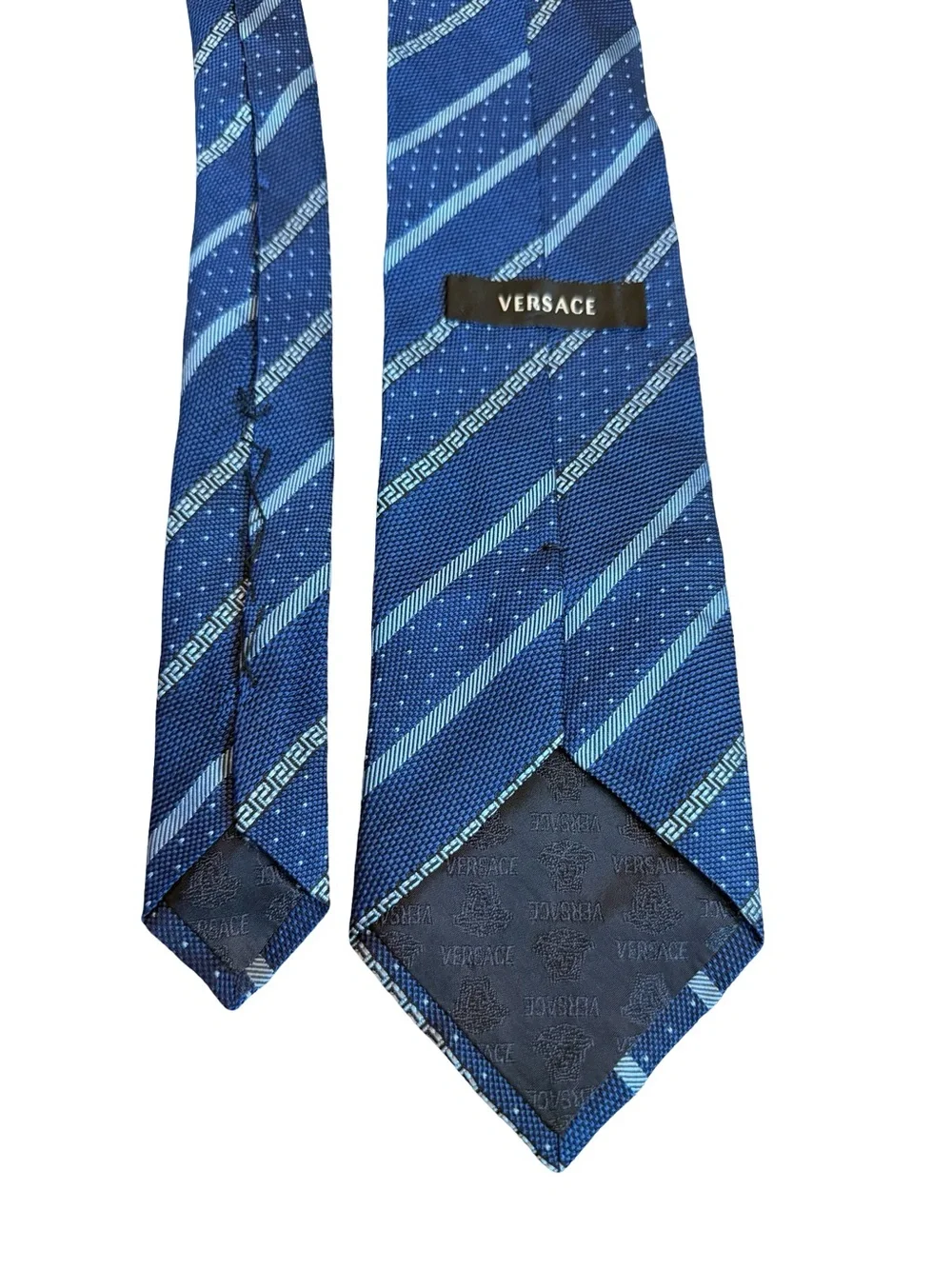 Versace 100% Silk Blue Stripe Print Neck Tie Luxury Designer Work Office